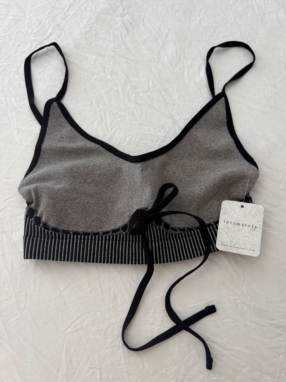 Intimately Free People Grey & Black Bow Stripe Bralette